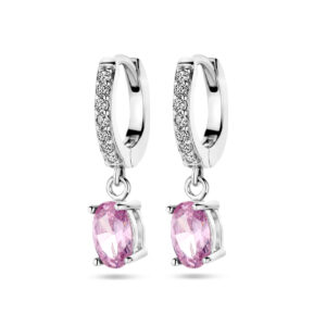 klapoorringen wit en roze zirkonia zilver gerhodineerd