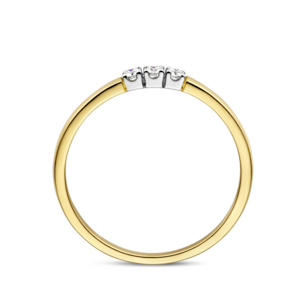 memoire ring trilogie diamant 0.09ct h si 14K bicolor goud geel/wit - Afbeelding 3