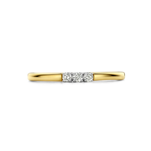memoire ring trilogie diamant 0.09ct h si 14K bicolor goud geel/wit - Afbeelding 4
