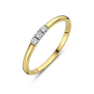 memoire ring trilogie diamant 0.09ct h si 14K bicolor goud geel/wit