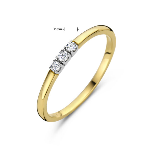 memoire ring trilogie diamant 0.09ct h si 14K bicolor goud geel/wit - Afbeelding 5