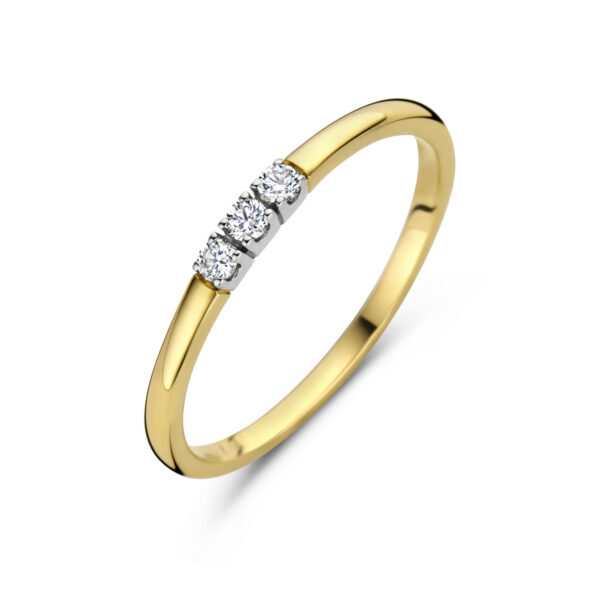 memoire ring trilogie diamant 0.09ct h si 14K bicolor goud geel/wit