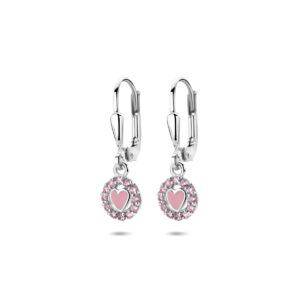 oorhangers emaille hart brisur haak zirkonia 21 mm zilver gerhodineerd