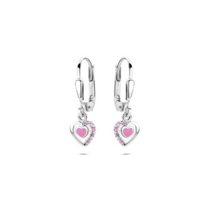 oorhangers emaille hart brisur haak zirkonia 21 mm zilver gerhodineerd