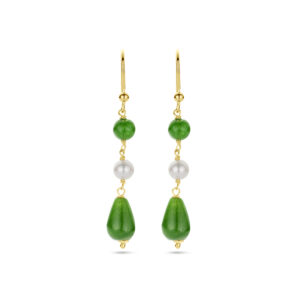 oorhangers parel en groen agaat franse haak 1 micron zilver verguld (geel)