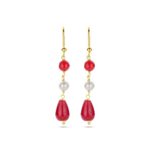 oorhangers parel en rood agaat franse haak 1 micron zilver verguld (geel)