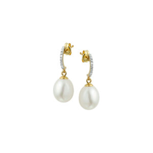 oorhangers parel en zirkonia 14K geelgoud