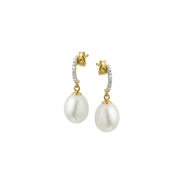 oorhangers parel en zirkonia 14K geelgoud
