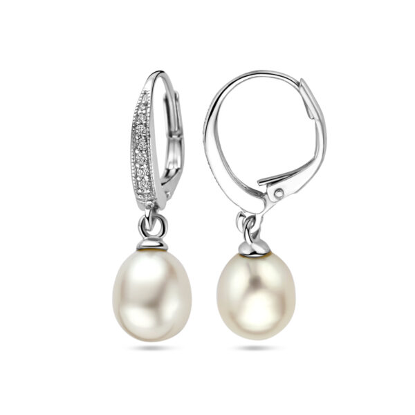 oorhangers parel en zirkonia briseur haak 29 mm zilver gerhodineerd - Afbeelding 3