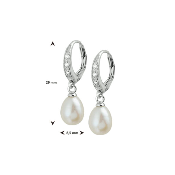 oorhangers parel en zirkonia briseur haak 29 mm zilver gerhodineerd - Afbeelding 4