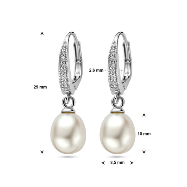 oorhangers parel en zirkonia briseur haak 29 mm zilver gerhodineerd - Afbeelding 5
