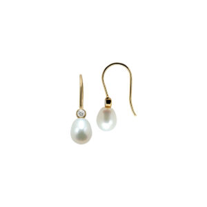 oorhangers parel en zirkonia franse haak 14K geelgoud