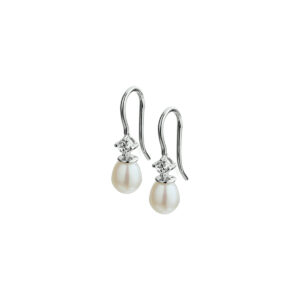 oorhangers parel en zirkonia franse haak zilver gerhodineerd