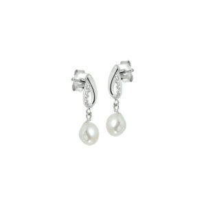 oorhangers parel en zirkonia zilver gerhodineerd