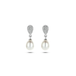 oorhangers parel en zirkonia zilver gerhodineerd