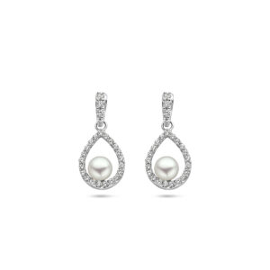 oorhangers parel en zirkonia zilver gerhodineerd