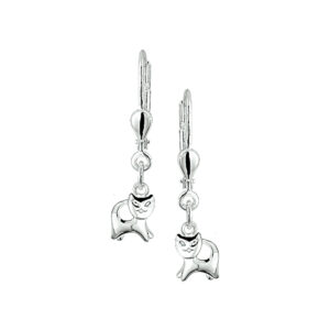 oorhangers poes brisur haak zilver wit