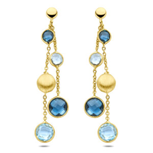 oorhangers rondjes, sky blue topaas en london blue topaas 44 mm 14K geelgoud