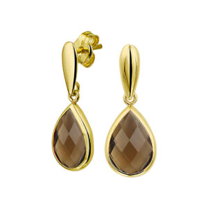 oorhangers rookkwarts 14K geelgoud