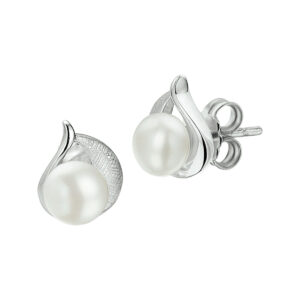 oorknoppen gescratcht parel zilver gerhodineerd