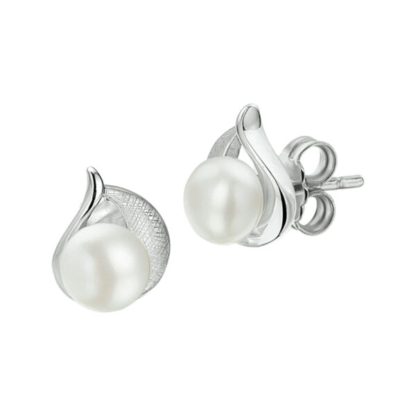 oorknoppen gescratcht parel zilver gerhodineerd