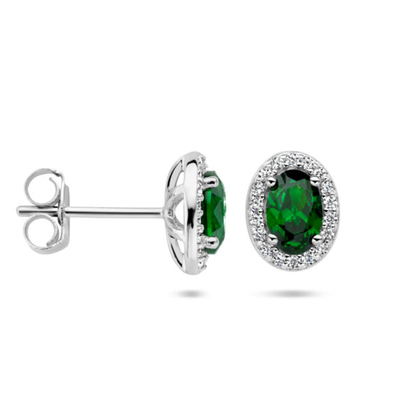 oorknoppen groen en wit zirkonia halo zilver gerhodineerd - Afbeelding 3
