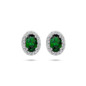 oorknoppen groen en wit zirkonia halo zilver gerhodineerd