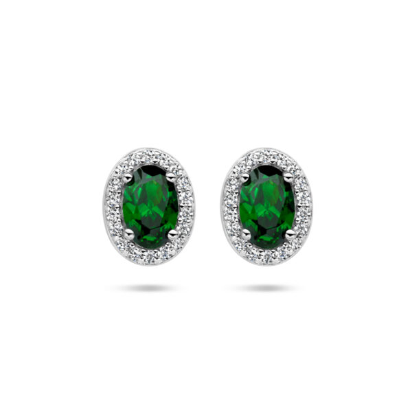 oorknoppen groen en wit zirkonia halo zilver gerhodineerd