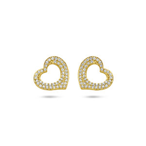 oorknoppen hartje zirkonia 10 mm 1 micron zilver verguld (geel)