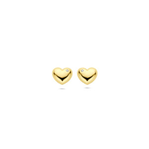 oorknoppen hartje zirkonia 9,5 mm 1 micron zilver verguld (geel)