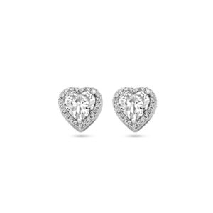 oorknoppen hartje zirkonia halo zilver gerhodineerd
