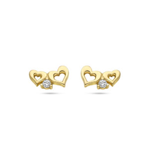 oorknoppen hartjes zirkonia 14K geelgoud