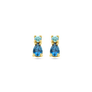 oorknoppen met london blue topaas en sky blue topaas 14K geelgoud