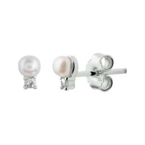 oorknoppen parel en zirkonia zilver gerhodineerd