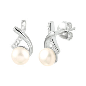 oorknoppen parel en zirkonia zilver gerhodineerd
