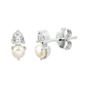 oorknoppen parel en zirkonia zilver gerhodineerd