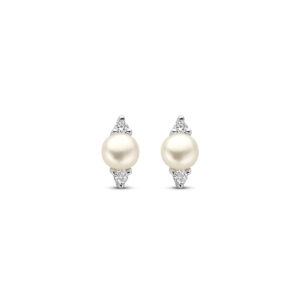 oorknoppen parel en zirkonia zilver gerhodineerd
