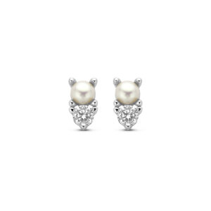 oorknoppen parel en zirkonia zilver gerhodineerd