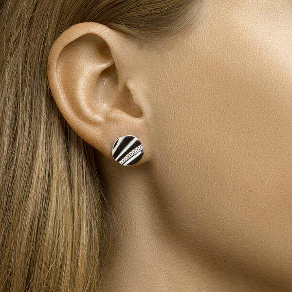 oorknoppen rond zirkonia zilver gerhodineerd - Afbeelding 2
