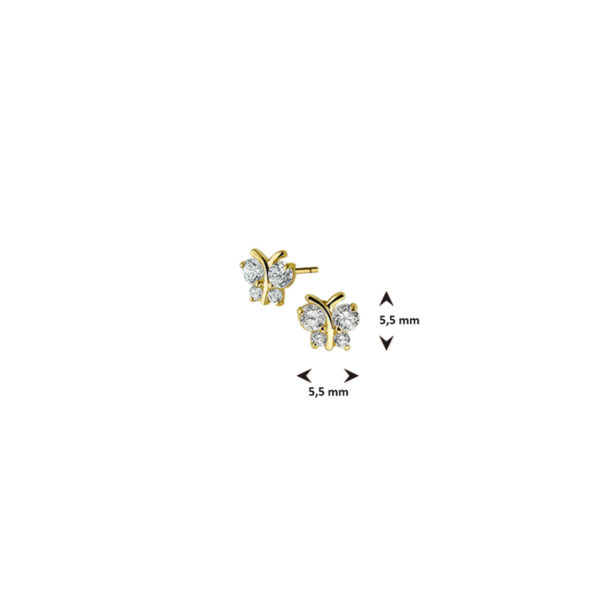 oorknoppen vlinder zirkonia 14K geelgoud - Afbeelding 3