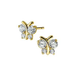 oorknoppen vlinder zirkonia 14K geelgoud
