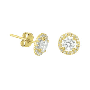 oorknoppen zirkonia halo 14K geelgoud