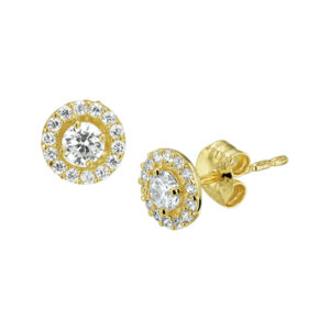oorknoppen zirkonia halo 14K geelgoud