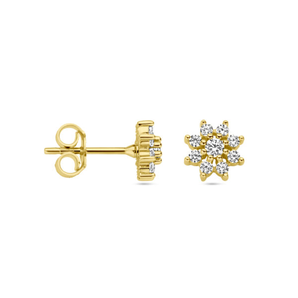 oorknoppen zirkonia halo 14K geelgoud - Afbeelding 3