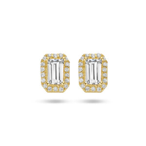 oorknoppen zirkonia halo 14K geelgoud