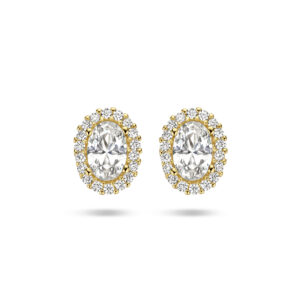 oorknoppen zirkonia halo 14K geelgoud