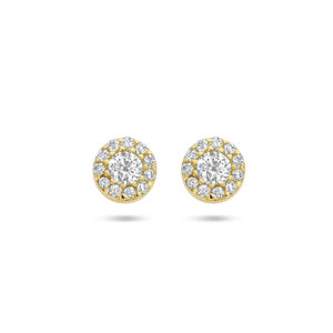oorknoppen zirkonia halo 14K geelgoud