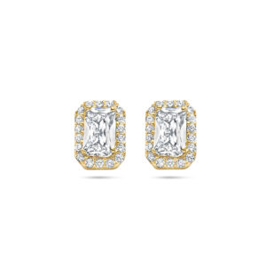 oorknoppen zirkonia halo 14K geelgoud