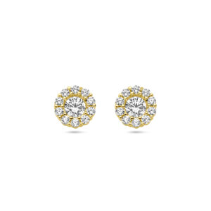 oorknoppen zirkonia halo 14K geelgoud