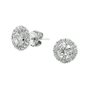 oorknoppen zirkonia halo 14K witgoud